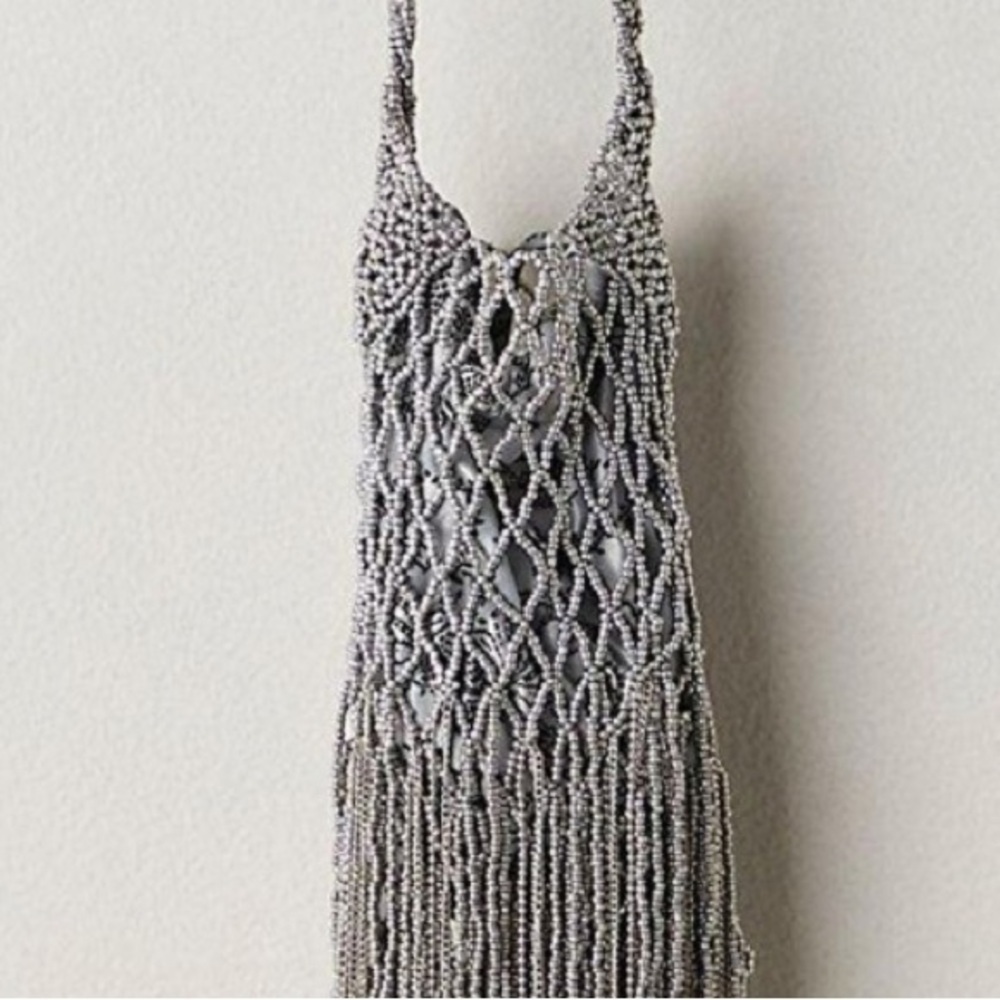 Free People purse Silver pewter Hayes Shoulder Bag NEW Beaded netting - Picture 3 of 7